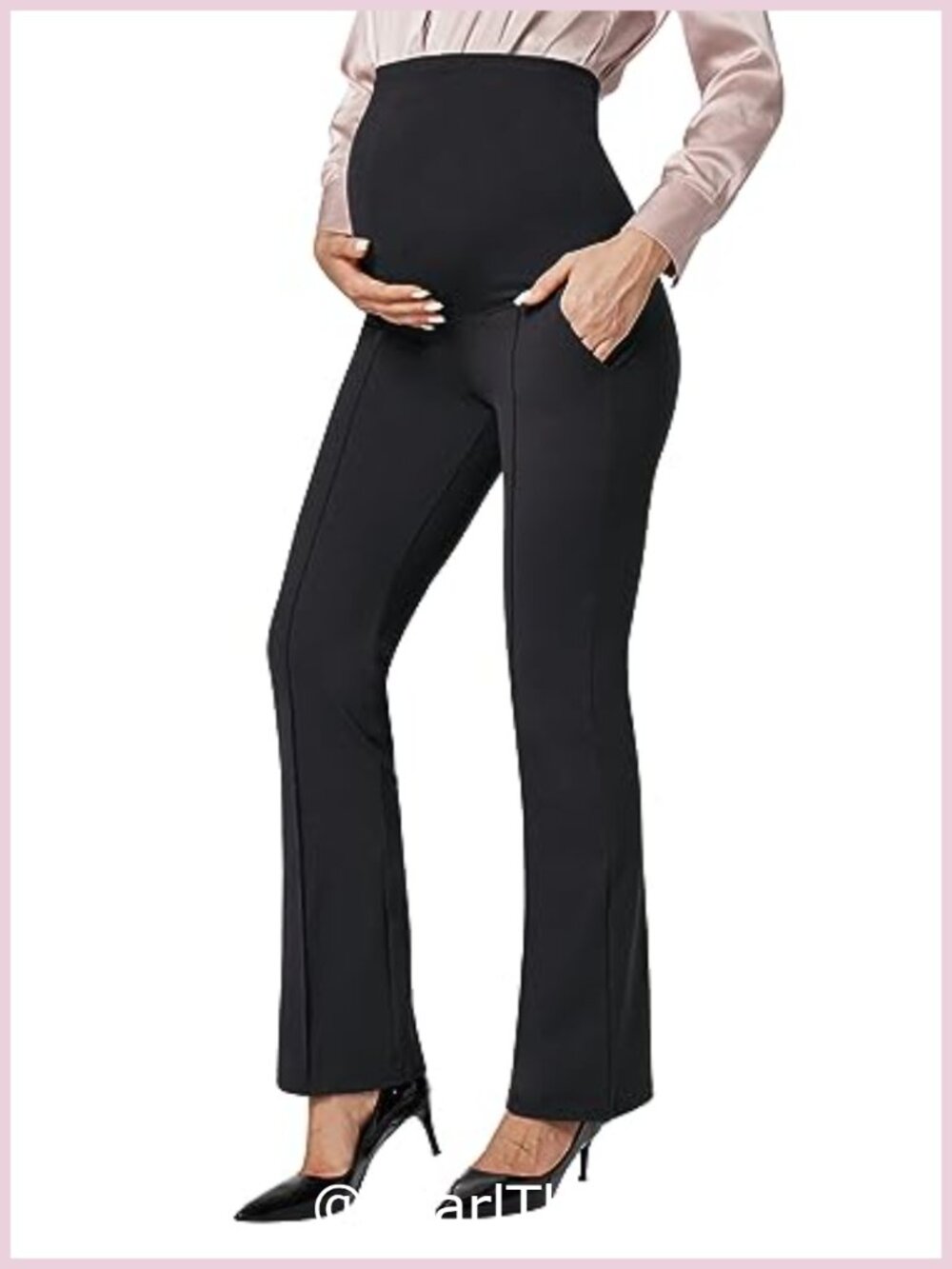 Maternity Work Pants Bootcut Stretchy Over Belly Leggings with Pockets